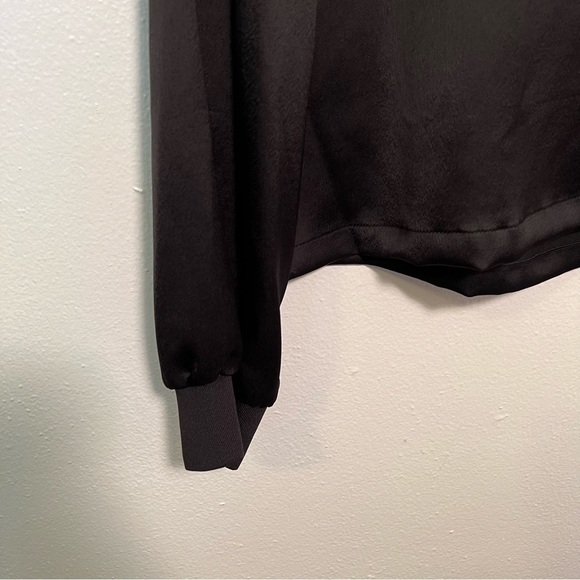 Calvin Klein Metallic Trim Long Sleeve Satin Blouse Black - Picture 9 of 15